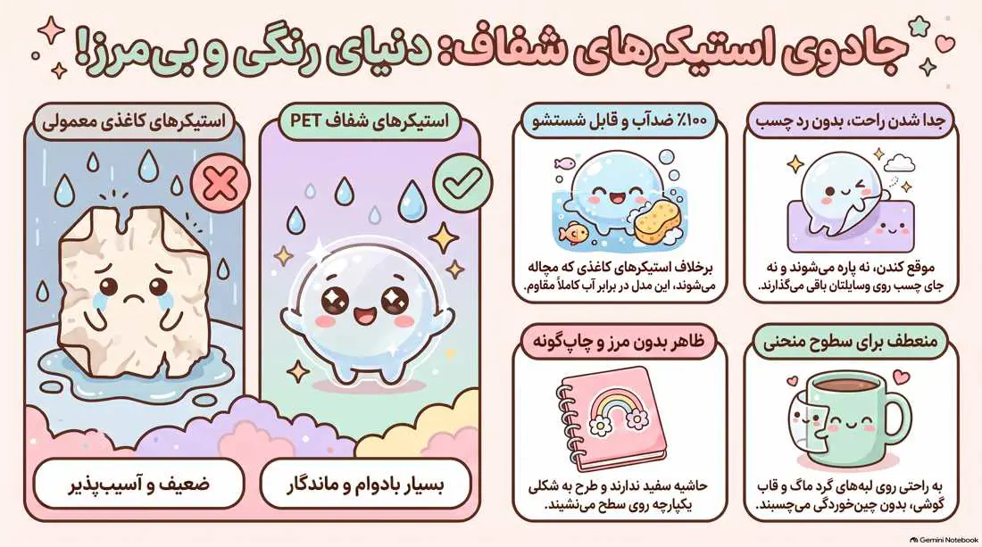 اینفوگرافیک دسته بندی استیکر شفاف فانتزی